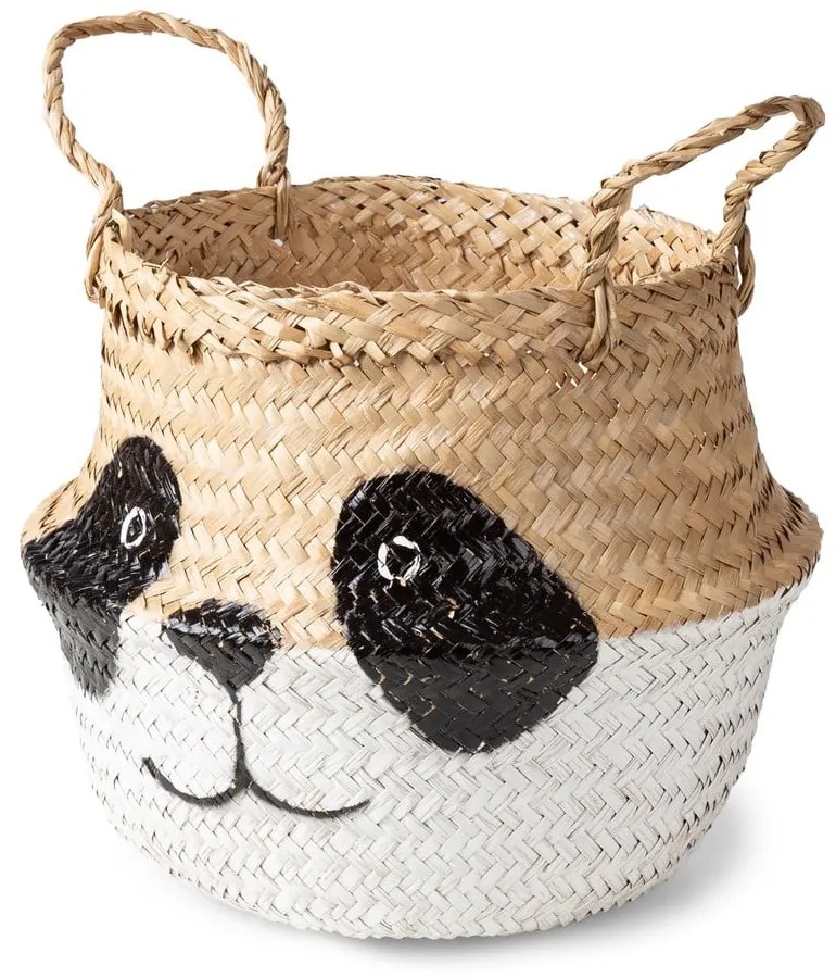 Fehér-natúr színű tengerifű játéktároló kosár ø 25x24 cm Panda – Compactor