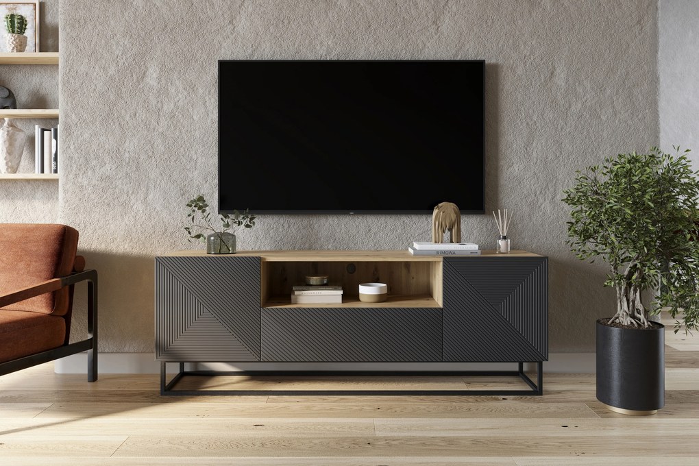 Asha TV-szekrény fém lábakkal 167 cm - artisan /rivier stone matt