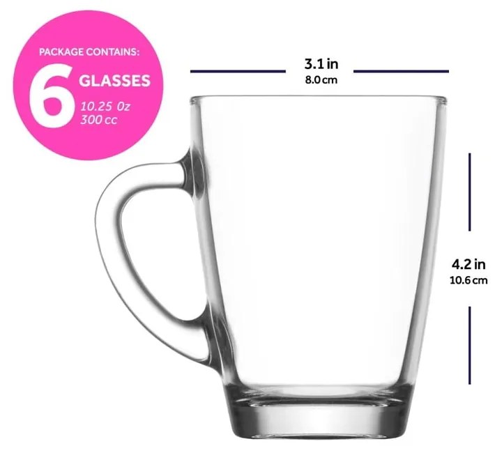 Üveg bögre szett 6 db-os 300 ml – Hermia