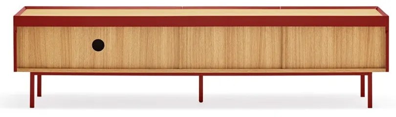 Piros TV-állvány tölgyfa dekorral 180x45 cm Arista – Teulat