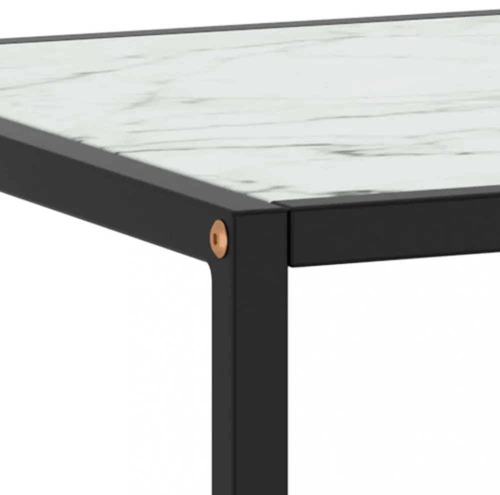 fekete dohányzóasztal fehér márvány mintás üveggel 100x50x35 cm