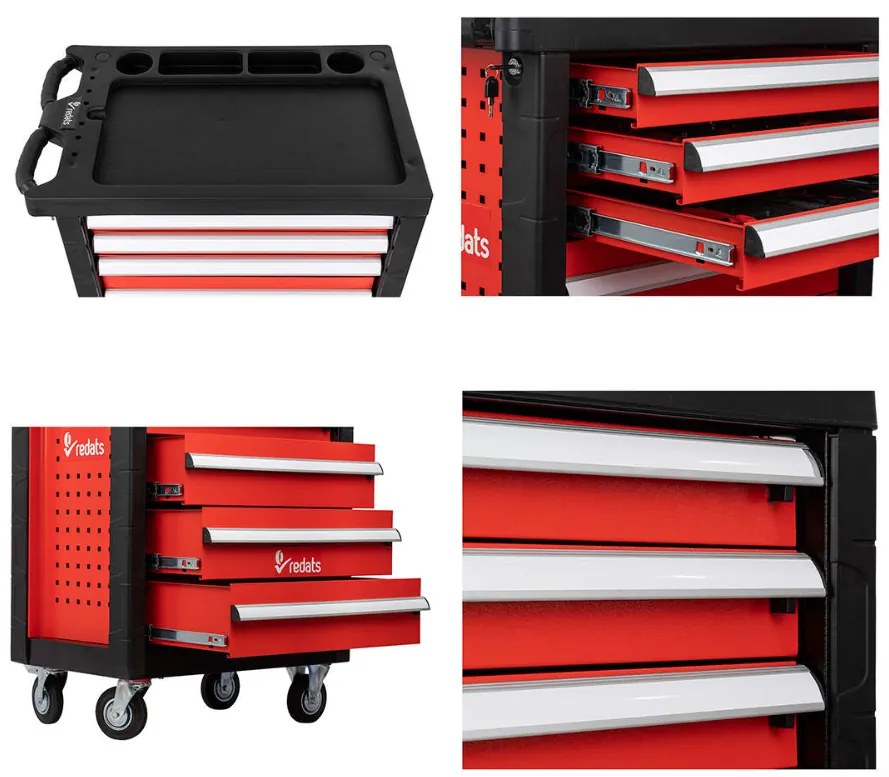 Professzionális műhely kocsi / szekrény szerszámokkal 196db REDATS - 7 fiók Red/Black