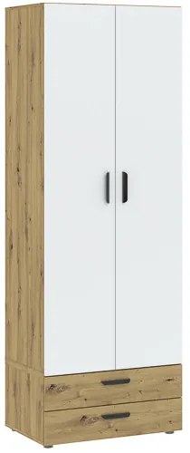 BASIC TWO Ruhásszekrény Tölgy/Fehér Színben 74 cm 2D2S
