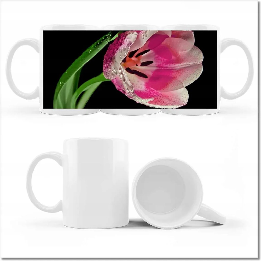 Nyomott mintás bögre Rózsaszín tulipán