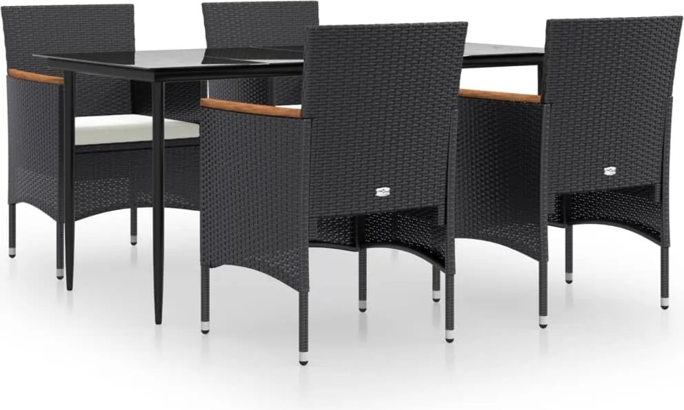 vidaXL 5 részes fekete kerti étkezőgarnitúra párnákkal