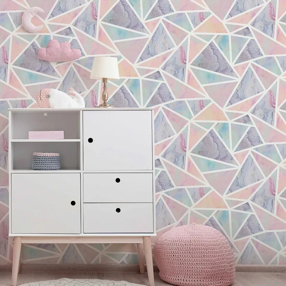 Arthouse Signature 2 Pastel Geo kék-lila geometrikus papír tapéta – 296002