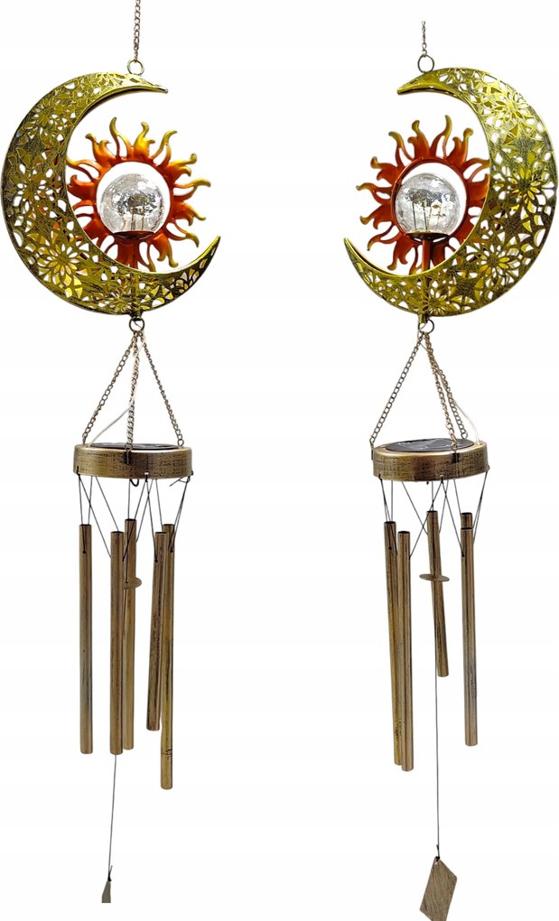 Napelemes szélcsengő Led Hold Nap – kerti dekoráció