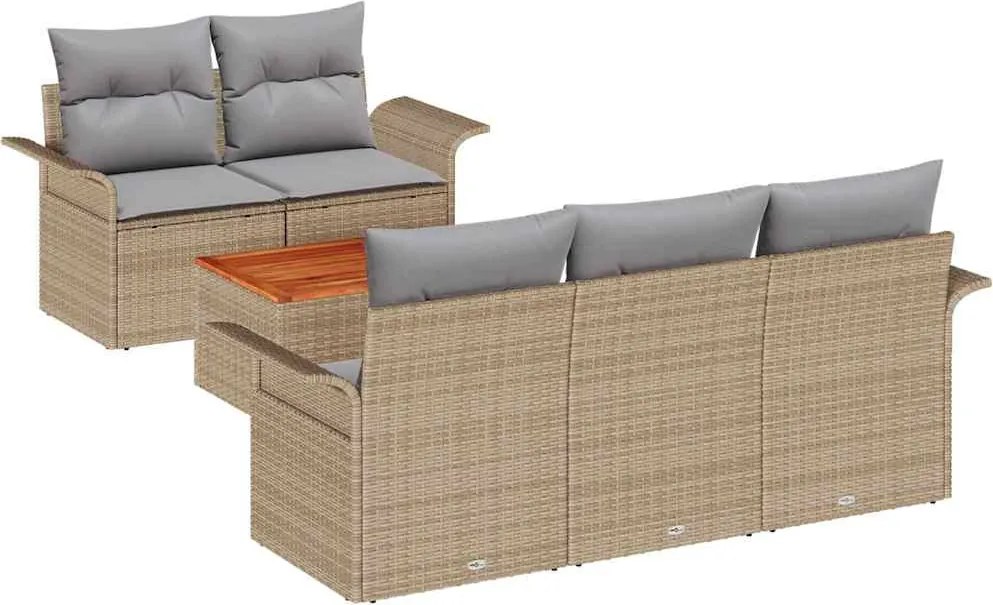 vidaXL Kerti Kanapé Szett párnával 6 pcs Bézs polirattan