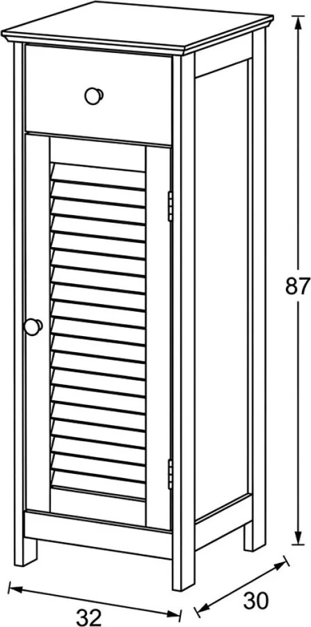 Fehér fürdőszobai szekrény AUK-E1143 WT, 32×30×87 cm-es méretben