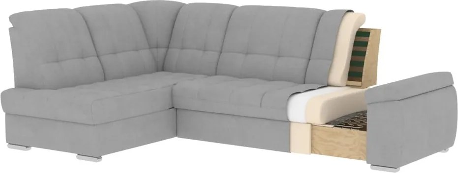 Bézs bársony kinyitható-tárolóhelyes sarokkanapé (jobb oldali-L alakú) Sado – ELTAP