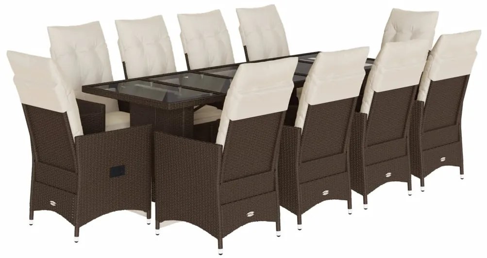 11 részes barna polyrattan kerti bisztrógarnitúra párnákkal