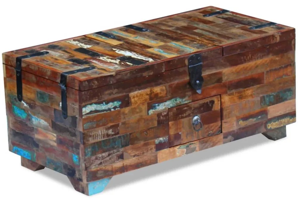 ládika dohányzóasztal tömör újrahasznosított fa 80x40x35 cm