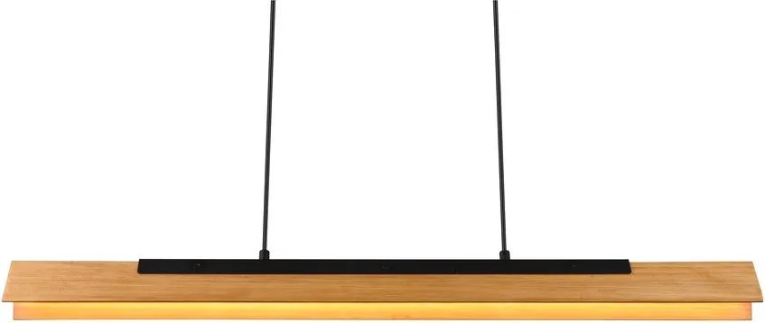 Matt fekete LED függőlámpa fa búrával Kerala – Trio