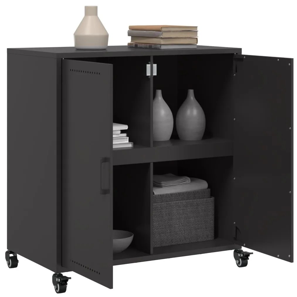 fekete acél tálalószekrény 68x39x72 cm