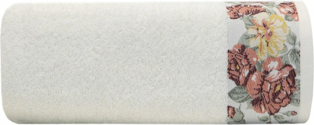 Törölköző 50x90 cm krémszínű nedvszívó puha színes fürdő virág mintás