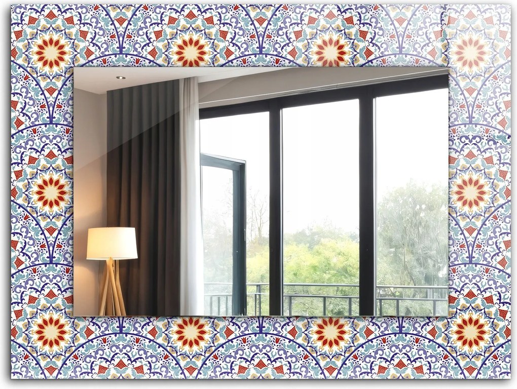 Divatos fali tükör üveg kerettel, nyomtatott grafikával 80x60 cm Mandalák