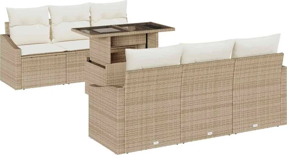 vidaXL Kerti Kanapé Szett tárolóval 7 pcs Beige és krém polirattan