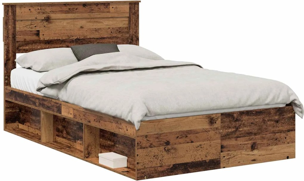 vidaXL Ágykeret fejtámlával Öreg fa 135 x 190 cm Tömör fenyőfa