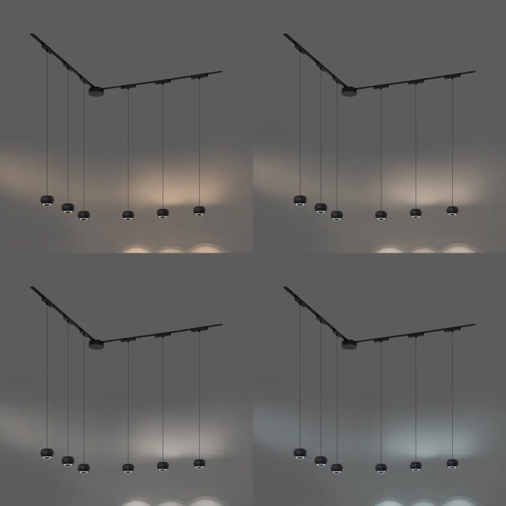 Modern sínrendszer 6 fekete függőlámpa foglalattal, 1 fázisú - Magnetic Lance