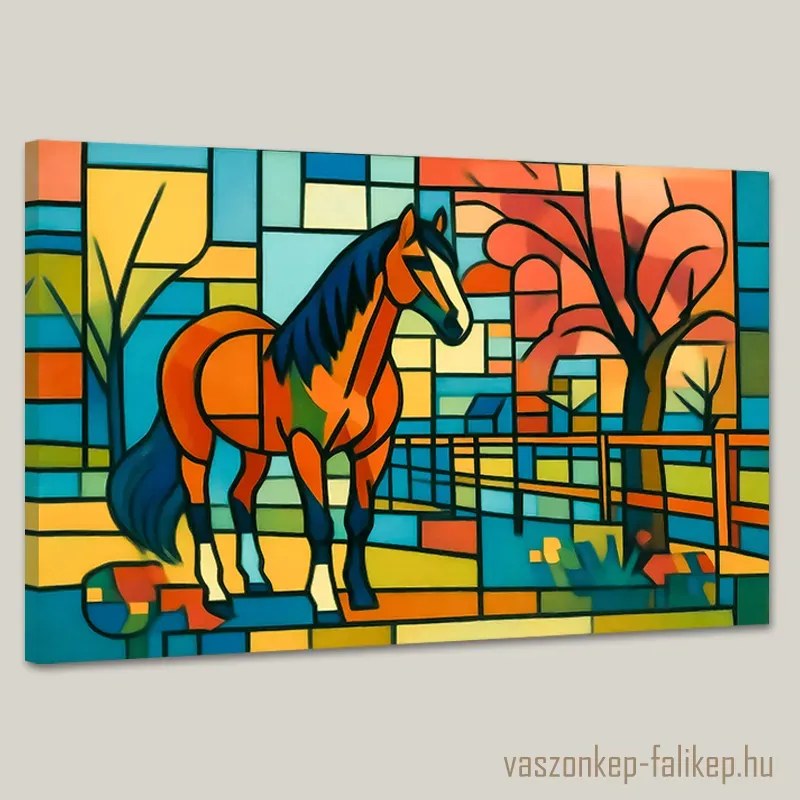 Ló a karámban falikép – Élénk mozaikos művészi nyomat 60x40 cm
