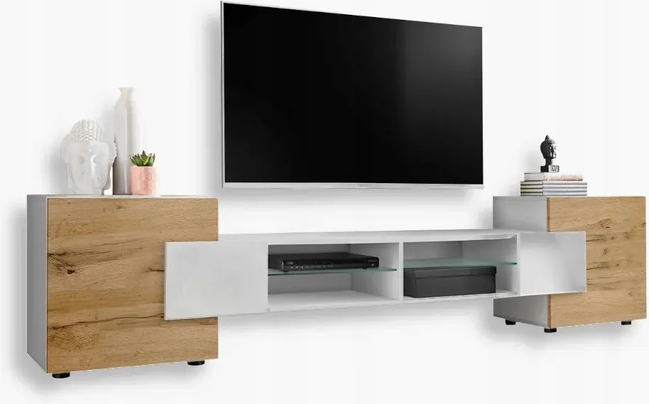 komodee Modern Rtv szekrény Merano Front Mat Üveg polcok