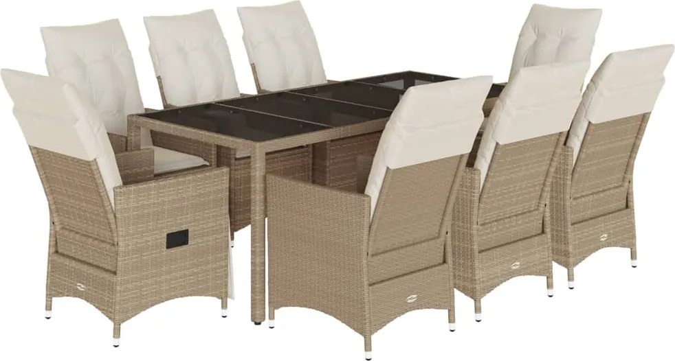 vidaXL 9 részes bézs polyrattan kerti étkezőgarnitúra párnákkal