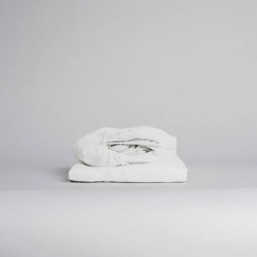 Fehér gumis lenkeverék lepedő 200x200 cm – Linen Tales