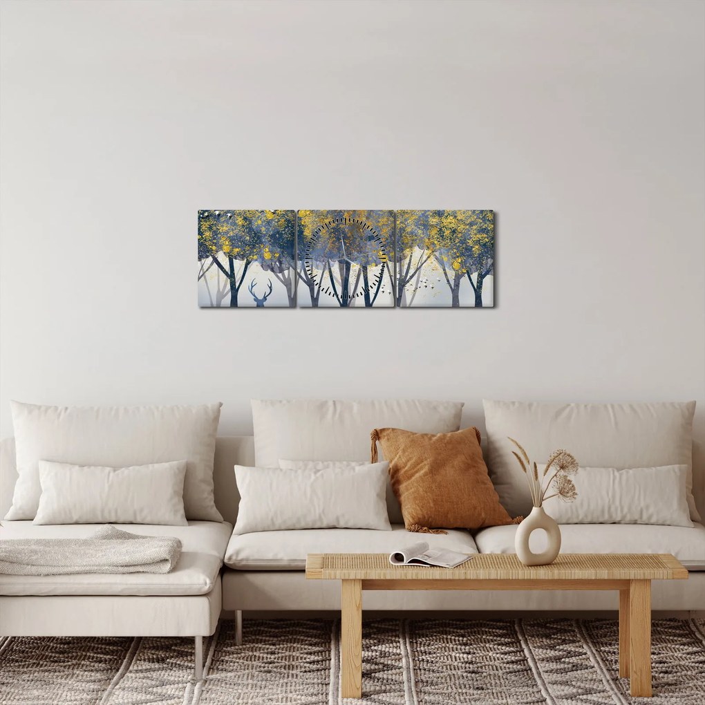 Kép egy szarvasról az erdőben (órával) (90x30 cm)