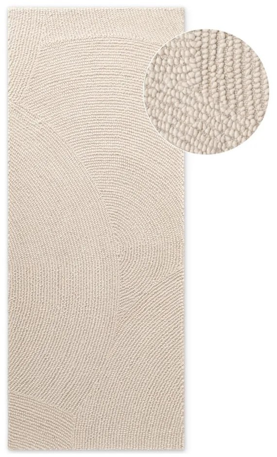 Világos natúr színű kézi szövésű gyapjú futószőnyeg 80x300 cm Eleni Natural White – Hanse Home