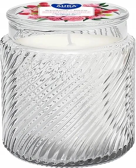 Elegáns illatgyertya bordázott üvegben 250g |Málna Bazsarózsa| ~40h