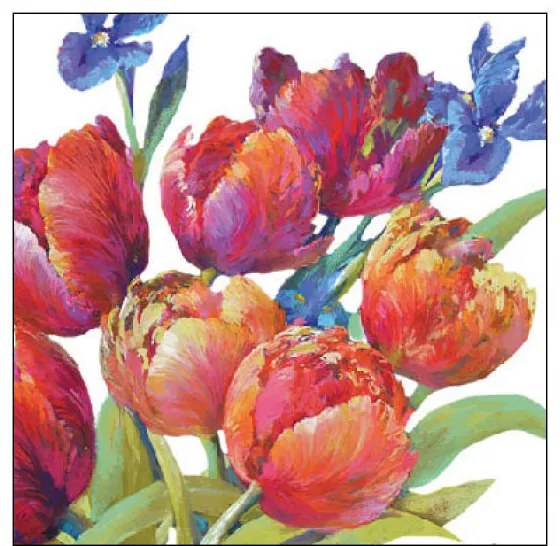 Tavaszi tulipános koktél papírszalvéta 25x25 cm Tulips of joy