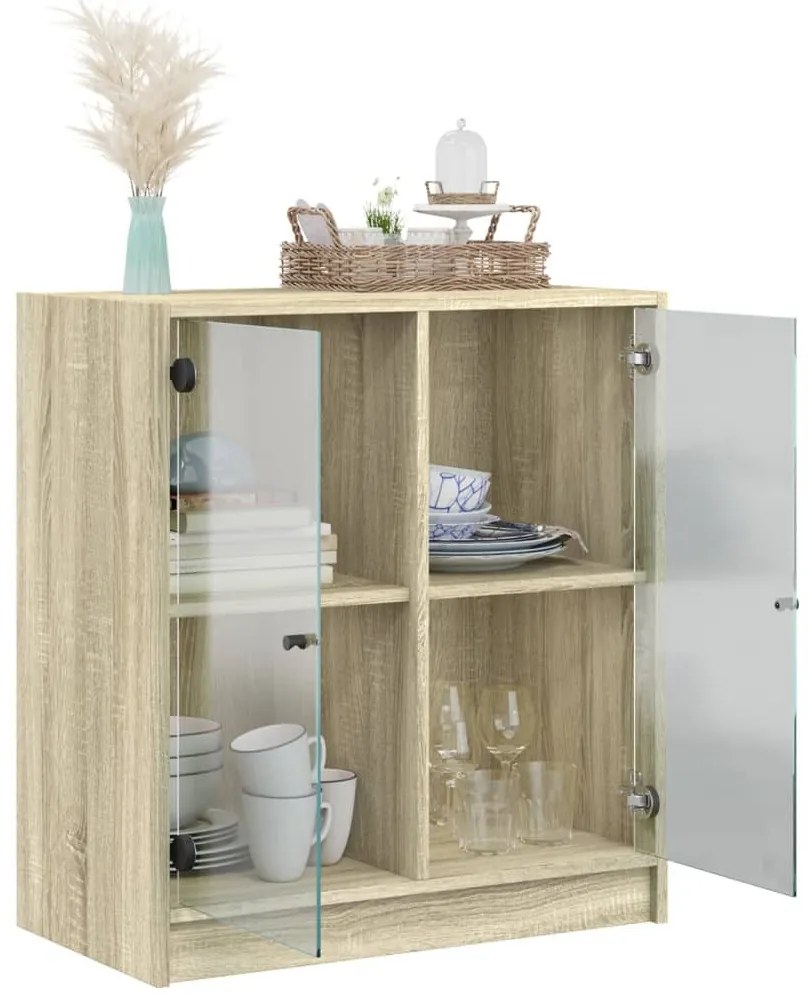 vidaXL sonoma tölgy színű kisszekrény üvegajtókkal 68 x 37 x 75,5 cm