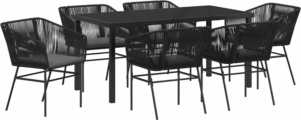 vidaXL Kert étkező szett párnával 7 pcs Fekete Porszórt acél