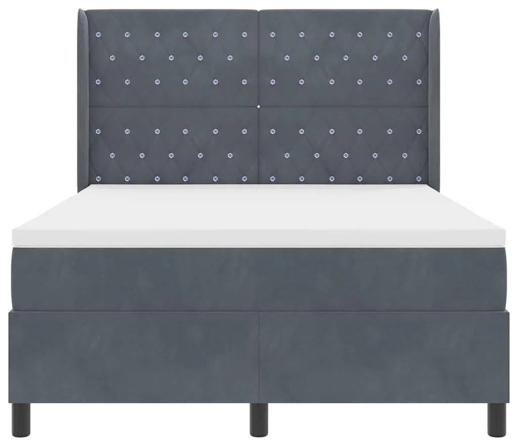 LED Box Rugós Ágy Mattresszel Sötétszürke 140 x 200 cm Bársony