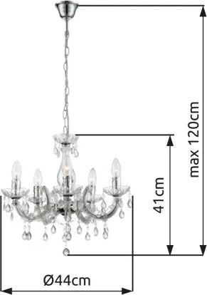 Globo 63116-5 Csillár króm, akril viztiszta, ø: 440, H:1280, exkl. 5xE14 40W 230V