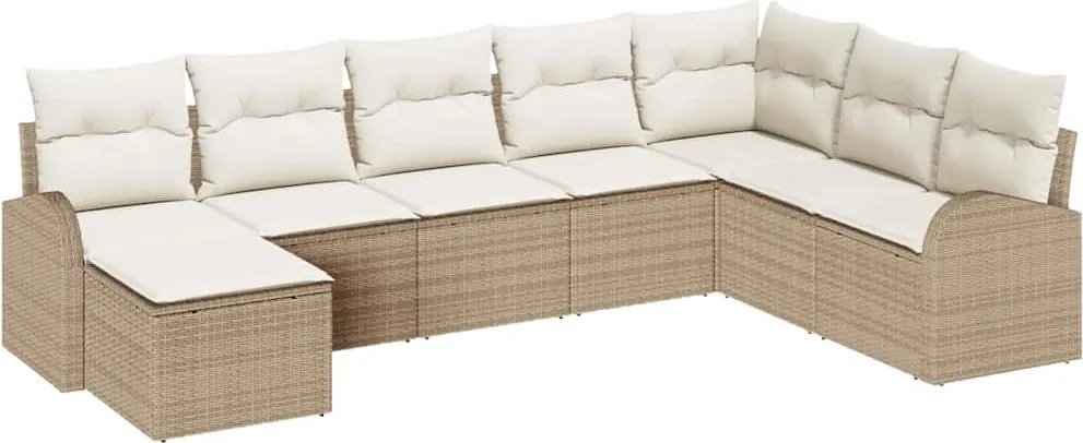 vidaXL Kerti Kanapé Szett párnával 8 pcs Bézs Poly Rattan
