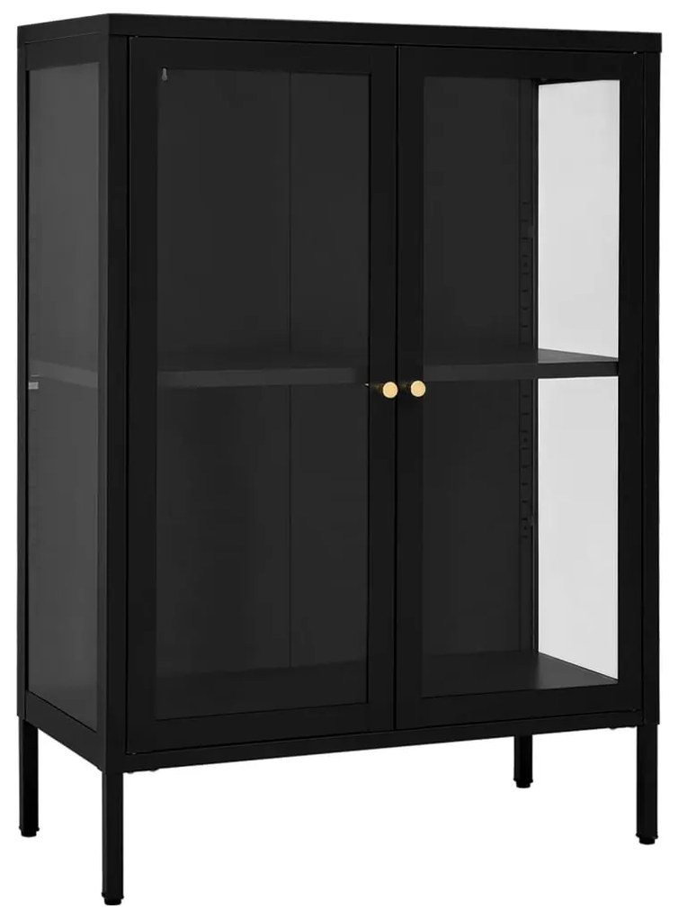 Fekete acél és üveg tálalószekrény 75 x 35 x 105 cm
