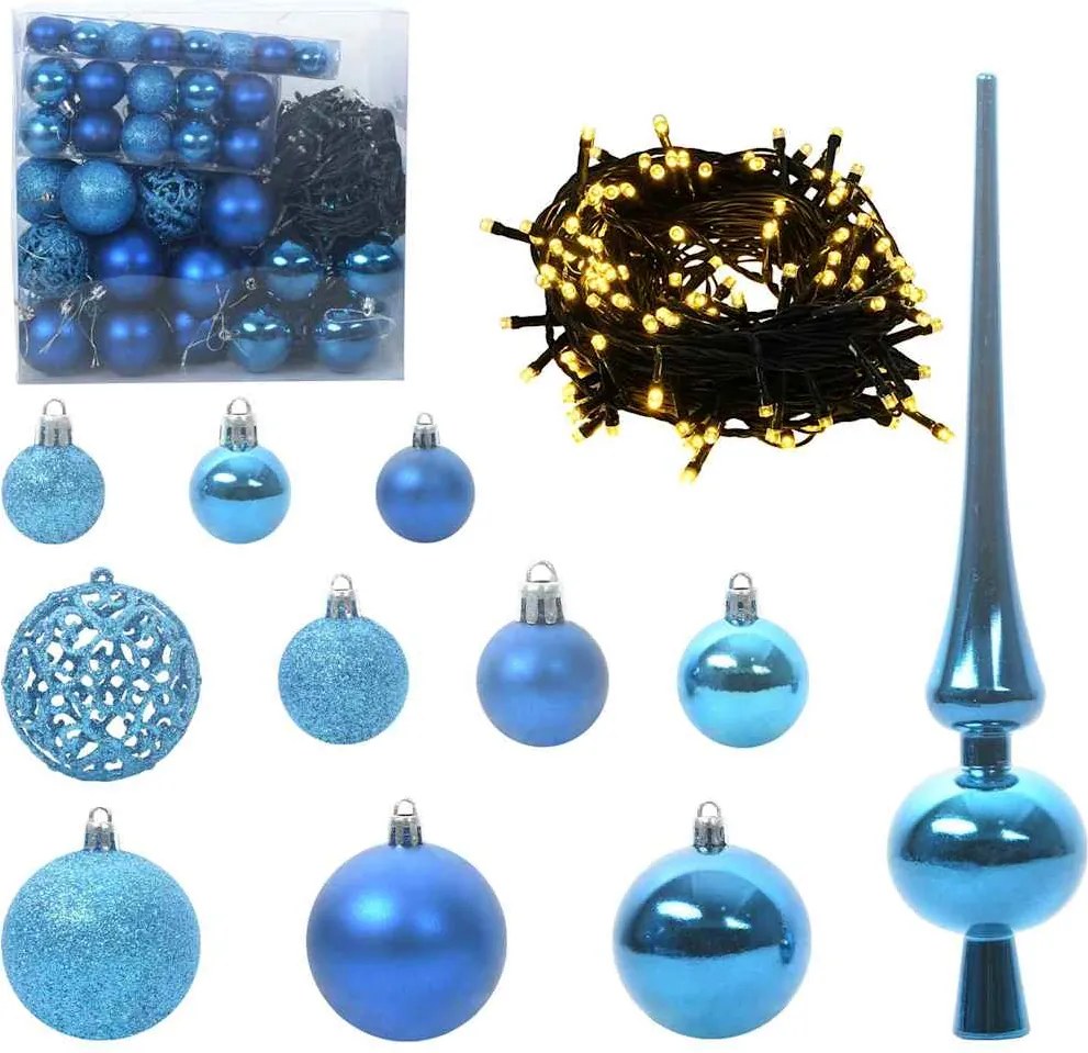 vidaXL Karácsonyi Díszgömb Készlet 300 LED-del 120 pcs Kék Műanyag