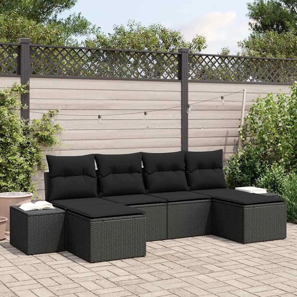 Kerti Kanapé Szett 6 pcs Fekete 184 x 62 x 85 cm Poli rattan