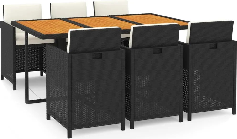 vidaXL 7 részes fekete polyrattan kerti étkezőgarnitúra párnákkal