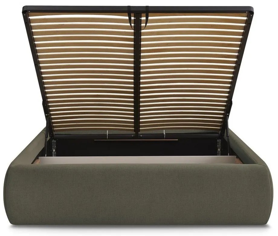 Sötétzöld kárpitozott ágyneműtartós franciaágy ágyráccsal, ágytámla nélkül 180x200 cm Inera – Bobochic Paris
