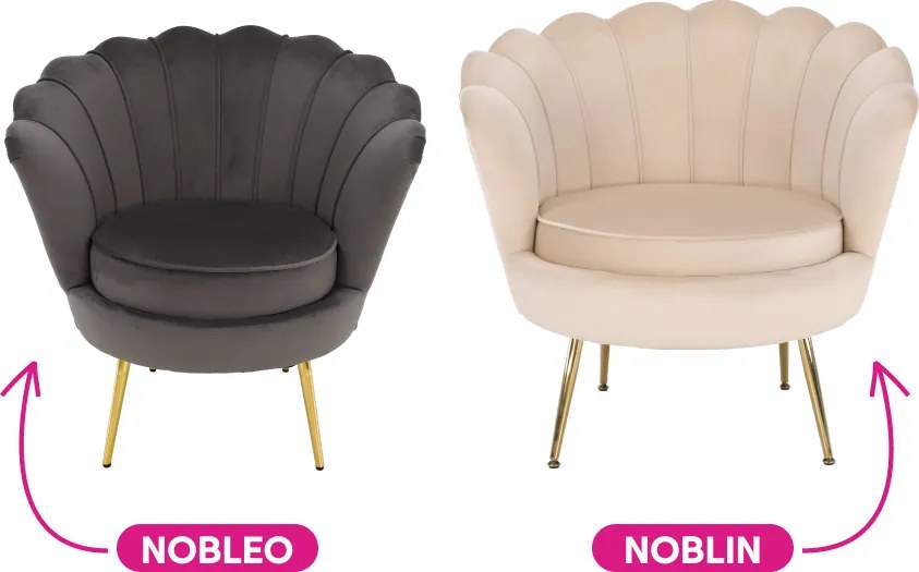 Fotel Art-deco stílusban, bézs Velvet anyag/gold chróm-arany, NOBLIN