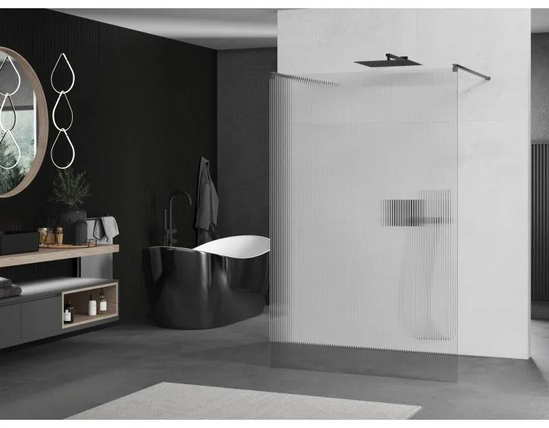 Mexen Kioto, Walk-In zuhany paraván 130 x 200 cm, 8 mm-es üveg bordás mintával, grafit profil, 800-130-002-66-09