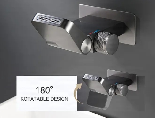 Fali fürdőszobai csaptelep ELITE EDITION BSW1500 hőmérséklet-kijelzővel, forgatható vízeséses kifolyóval, matt fekete és több színben — Fehér