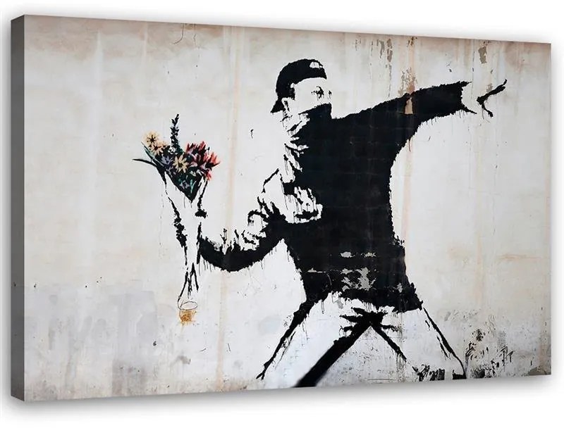 Gario Vászonkép Banksy huligán egy csokor virágot dobálva Méret: 90 x 60 cm