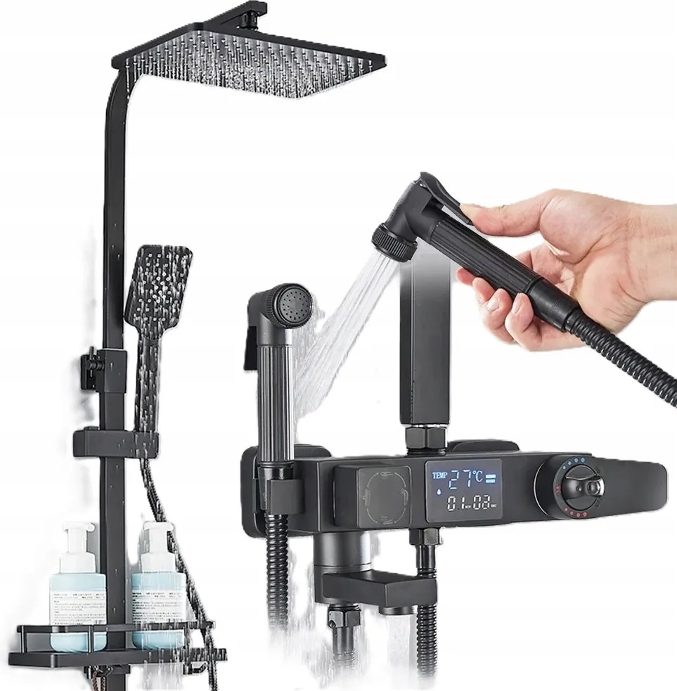 Zuhany csaptelep fekete LCD Termosztát