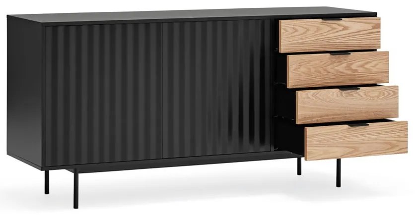 Fekete-natúr színű alacsony komód tölgyfa dekorral 159x80 cm Sierra – Teulat