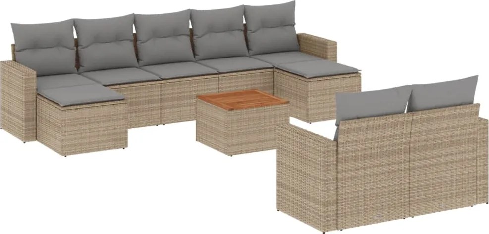 vidaXL 10 részes vegyes bézs polyrattan kerti ülőgarnitúra párnákkal