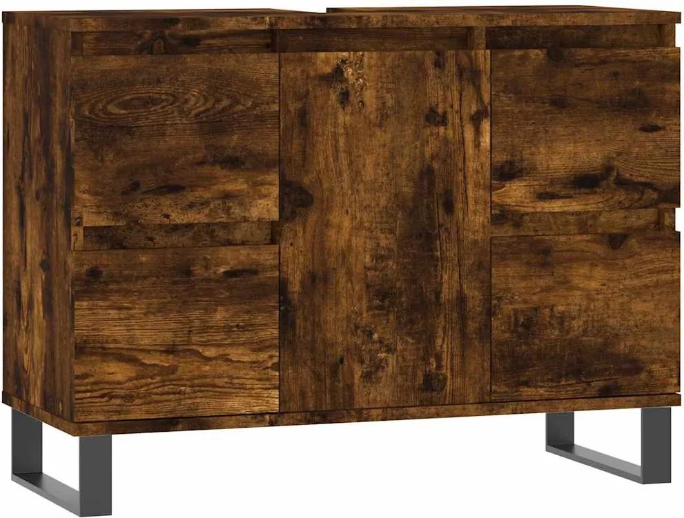 vidaXL füstös tölgy színű szerelt fa fürdőszobaszekrény 80x33x60 cm