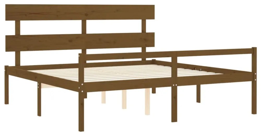 mézbarna tömör fa ágy időseknek fejtámlával 200x200 cm